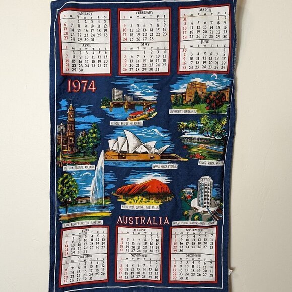 Vintage Australian Sydney Opera House Linen Fabric Calendar 1974 - Picture 7 of 7